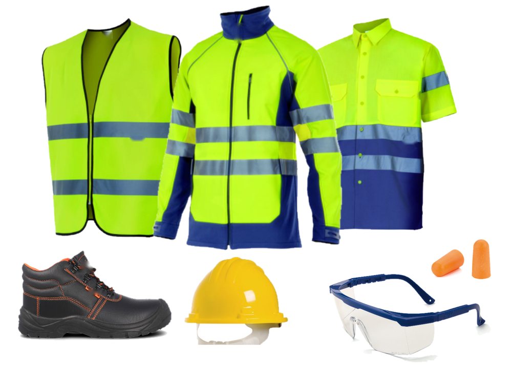 Ropa de alta visibilidad y EPIs: chaleco, chaqueta softshell, camisa, bota de seguridad, casco, gafas y tapones auditivos